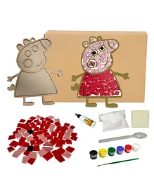Mold Your Memories DIY Peepa Pig Theme Mosaic Art Contains Wooden Base Mosaic Tiles Adhesive Grouting Powder Colour Paint Brush - Multicolor