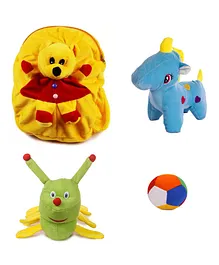 Deals India Toddler Yellow Plush Pooh Backpack Blue Unicorn Caterpillar & Ball Multicolor- 14 inches