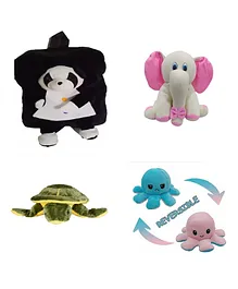 Deals India Toddler Black Plush Panda Backpack White Sitting Elephant Turtle & Octopus Multicolor- 14 inches