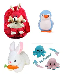 Deals India Toddler Pink Plush Rabbit Backpack Blue Penguin Octopus & Rabbit with Carrot - Bag Height 15 Inches