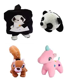 Deals India Toddler Black Plush Panda Backpack Panda Squirrel and Pink Unicorn - Bag Height 15 Inches