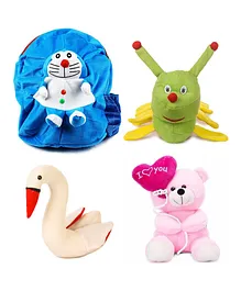 Deals India Toddler Blue Plush Doraemon Backpack Caterpillar Swan & Pink Balloon Teddy - Bag Height 15 Inches
