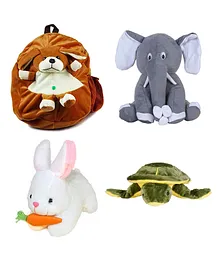 Deals India Toddler Brown Plush Dog Backpack Grey Sitting Elephant Rabbit with Carrot and Turtle - Bag Height 15 Inches