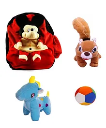 Deals India Toddler Red Plush Mickey Backpack Squirrel Unicorn and Ball Multicolor - Height 14 Inches