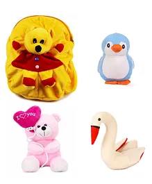 Deals India Toddler Yellow Plush Pooh Backpack Penguin Teddy and Swan Multicolor - Height 14 Inches