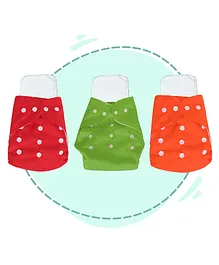My Newborn Pack of 3 Diapers with 3 Microfiber Inserts Pocket Cloth Diapers Reusable Washable and Adjustable Nappies Absorbent Soaker Pad for Babies - Red Orange Green