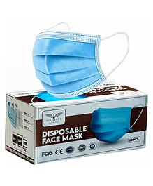 ADKD 3 Ply Disposable Without Valve Nonwoven Fabric Face Mask With Nose Clip Certified By SITRA CE  ISO & GMP Bacterial Filtration BFE> 95% For Unisex Blue Pack of 50