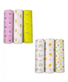 SuperBottoms 100% Cotton Printed Swaddle Wrap Pack Of 6 - Multicolor
