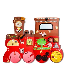 The Funny Mind Giant Talking Train Busy Board Activity Wall Panel Home Learning Montessori Sensory Wall Activity Center For Decor Play Learn and Write 25 Activity Wall Mounted Toy Set - Multicolor
