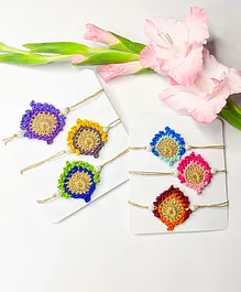 Bobbles & Scallops Set Of 6 Crochet Morpankh Rakhi - Multi Colour