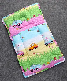 Babyhug Cotton Fix Pillow Mat With Car Print - Pink