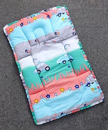 Babyhug Cotton Fix Pillow Mat With Car Print - Blue