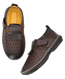 TUSKEY Solid Velcro Closure Sandals - Brown