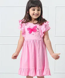 Hola Bonita Knit Dress With Butterfly Applique- Pink