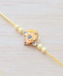 Pretty Ponytails Minimalist Rose Flower Rakhi With Stones - Gold Brown And Off White