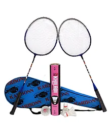 MEGAPLAY KARBONN Badminton Racket with KHILADI Feather Shuttlecock 10 Pieces White Set - Color May Vary