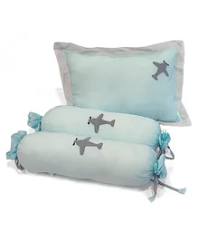 The White Cradle Cot Pillow 2 Bolsters Set with Fillers Aeroplane - Blue