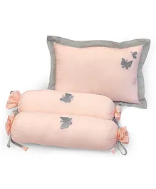 The White Cradle Cot Pillow 2 Bolsters Set with Fillers Pink - Butterfly
