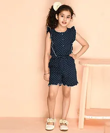 Kids Cave Frill Cap Sleeves All Over Star Printed Yoke Flounce Jumpsuit - Blue
