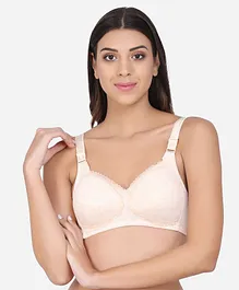 MAMMA PRESTO Full Coverage Seamless Micro Fabric Lightly Padded Breathable Maternity Bra With Centre Front Access - Beige