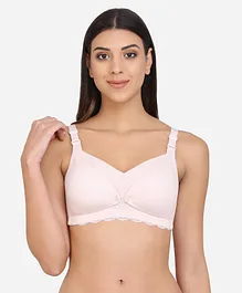 MAMMA PRESTO Striped Full Coverage Seamless Micro Fabric Lightly Padded Breathable Maternity Bra With Centre Front Access - Pink
