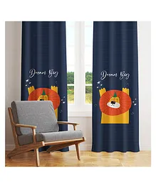 Peach Cuddle Lion Printed Curtain For Kids Room Pack of 2- Multicolour