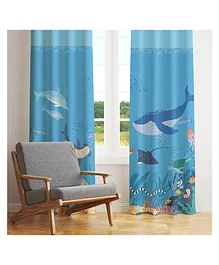 Peach Cuddle Printed Curtain For Kids Room - Blue