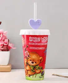 Tumbler With Straw Teddy Print Pink - 500 ml