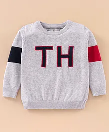 ToffyHouse Full Sleeves Text Print T-Shirt - Light Grey