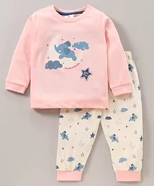 First Smile Full Sleeves Night Suit Elephant Print - Pink