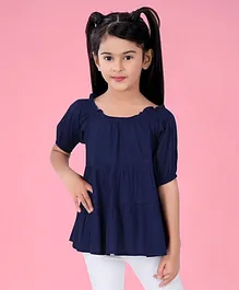 Lil Peacock Half Puffed Sleeves Tiered Top - Navy Blue