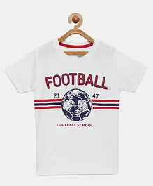 Mackly Half Sleeves Football Printed T Shirt - White