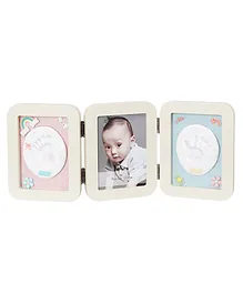 VISMIINTREND Foldable Baby Picture Frame with Clay Handprint and Footprint Impressions - White