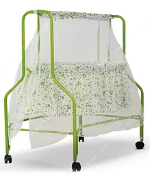 Baybee Enchant Cotton Swing Cradle with Mosquito Net & Wheels (Colour May Vary)