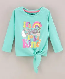 Vitamins Full Sleeves Cotton Knotted Top Rainbow Text Print- Green