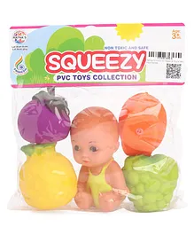  Ratnas Squeezy Bath Toys Baby And Fruits Shaped Pack Of 5 - Colour & Design & Fruits May Vary
