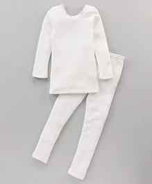 Kanvin Full Sleeves Thermal Tee & Bottom Set - Off White