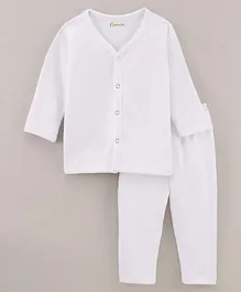 Kanvin Cotton Knit Full Sleeves Thermal Inner Wear Tee & Bottom - White