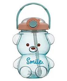 WISHKEY Plastic Transperant Sipper Water Bottle for Kids, Cute Cartoon Teddy Bear School Bottle with Lock,Strap & Silicone Stra- 1000 ml (Colour May Vary)