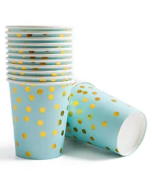 Hippity Hop Pink and Gold Foil Polka Dot Paper Cups Glasses 9 oz Disposable For Party Birthday Pack of 10- Blue