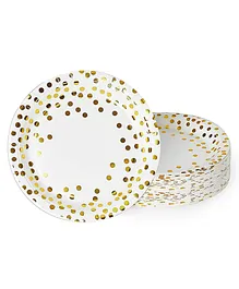 Hippity Hop White and Gold Foil Polka Dot Disposable Paper Plates Dinnerware Plates 9 inches White Pack of 10