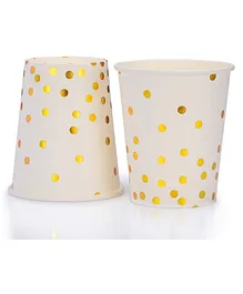 Hippity Hop White and Gold Foil Polka Dot Paper Cups glasses 9 oz Disposable Pack of 10