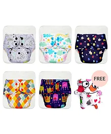 SuperBottoms Basic Reusable Cloth Diaper With Dry Pad Pack Of 5 - Multicolor