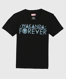 Nap Chief Half Sleeves Pure Cotton Black Panther Wakanda Forever Chest Printed Tee - Black