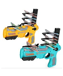Planet Of Toys Airplane Launcher Toy Catapult Aircrafts Gun with 4 Foam Aircrafts Shooting Games Outdoor Sport Activity Birthday Gifts Party Gifts for Kids Toddlers (Color May Vary)