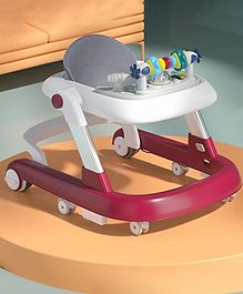 Babyhug Laugh & Learn Multifunctional 2 in 1 Baby Walker With anti Fall Protection & Adjustable Height Without Foot Mat- Red White