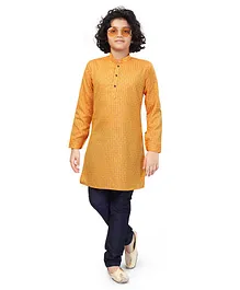 Nakshi By Yug Full Sleeves Checkered Kurta & Solid Churidar Set - Orange & Navy Blue