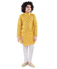 Nakshi By Yug Full Sleeves Damask Style Printed Kurta & Solid Pajama Set - Yellow & White