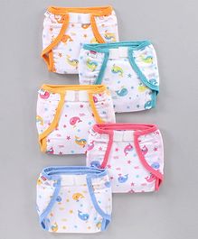 Babyhug Muslin Cotton Reusable Velcro Printed Cloth Nappies Small Set of 5 - Multicolor