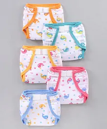 Babyhug Muslin Cotton Reusable Velcro Printed Cloth Nappies Small Set of 5 - Multicolor